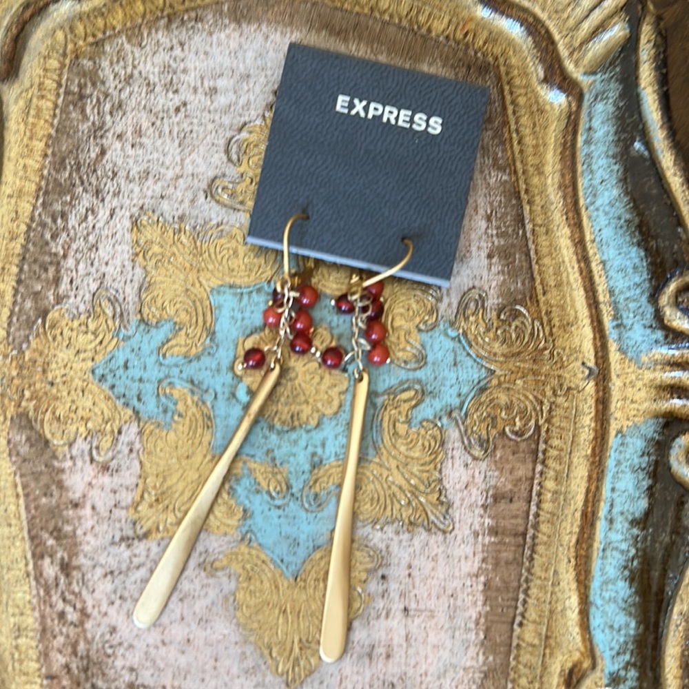 Vintage 90s Express gold orange beaded dangle earrings